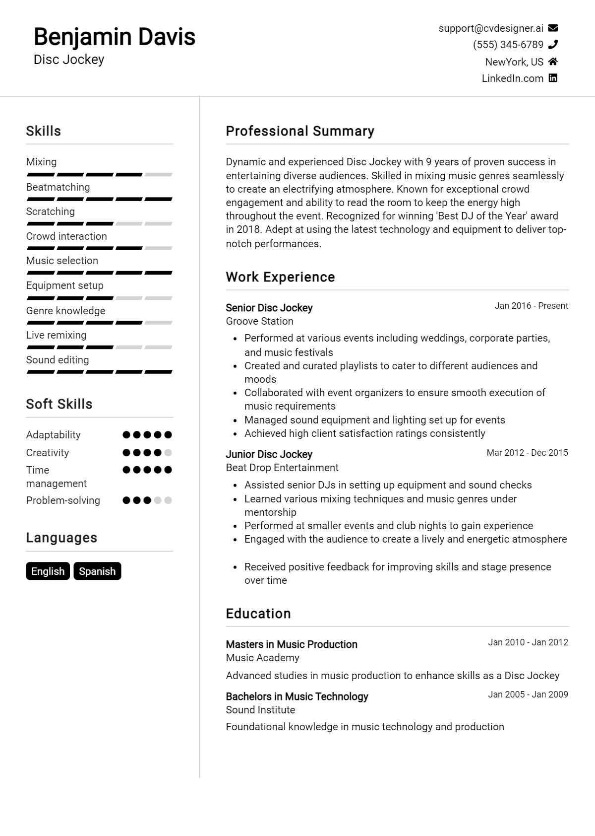 Disc Jockey Resume Example for 2026: Expert Tips Preview