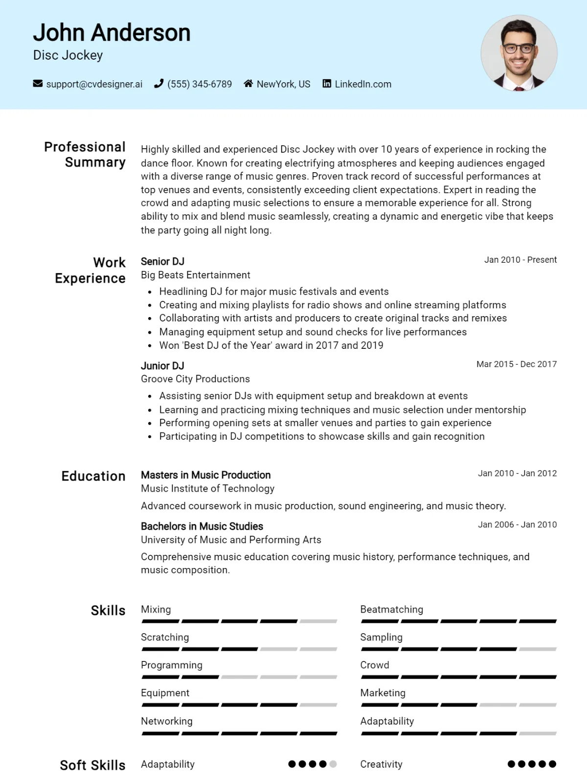 Disc Jockey CV Example For 2026: Samples & Best Practices Preview