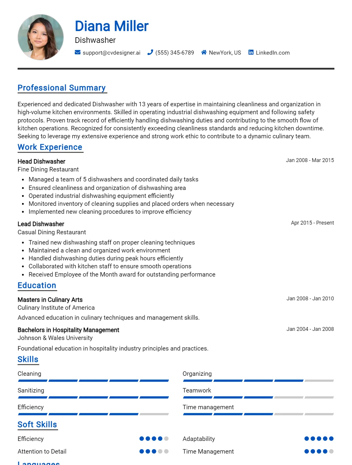 Dishwasher CV Example For 2026: Examples & Free Templates Preview