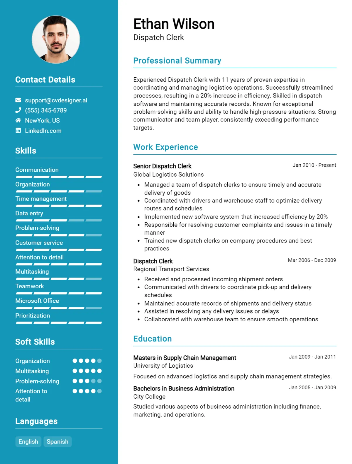 Dispatch Clerk CV Example For 2026: Free Downloadable Templates Preview