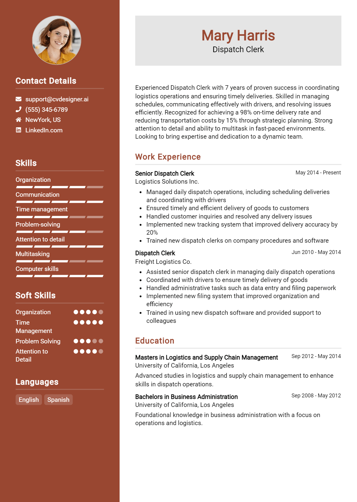Dispatch Clerk Resume Example for 2026: How to Create a Professional CV Preview