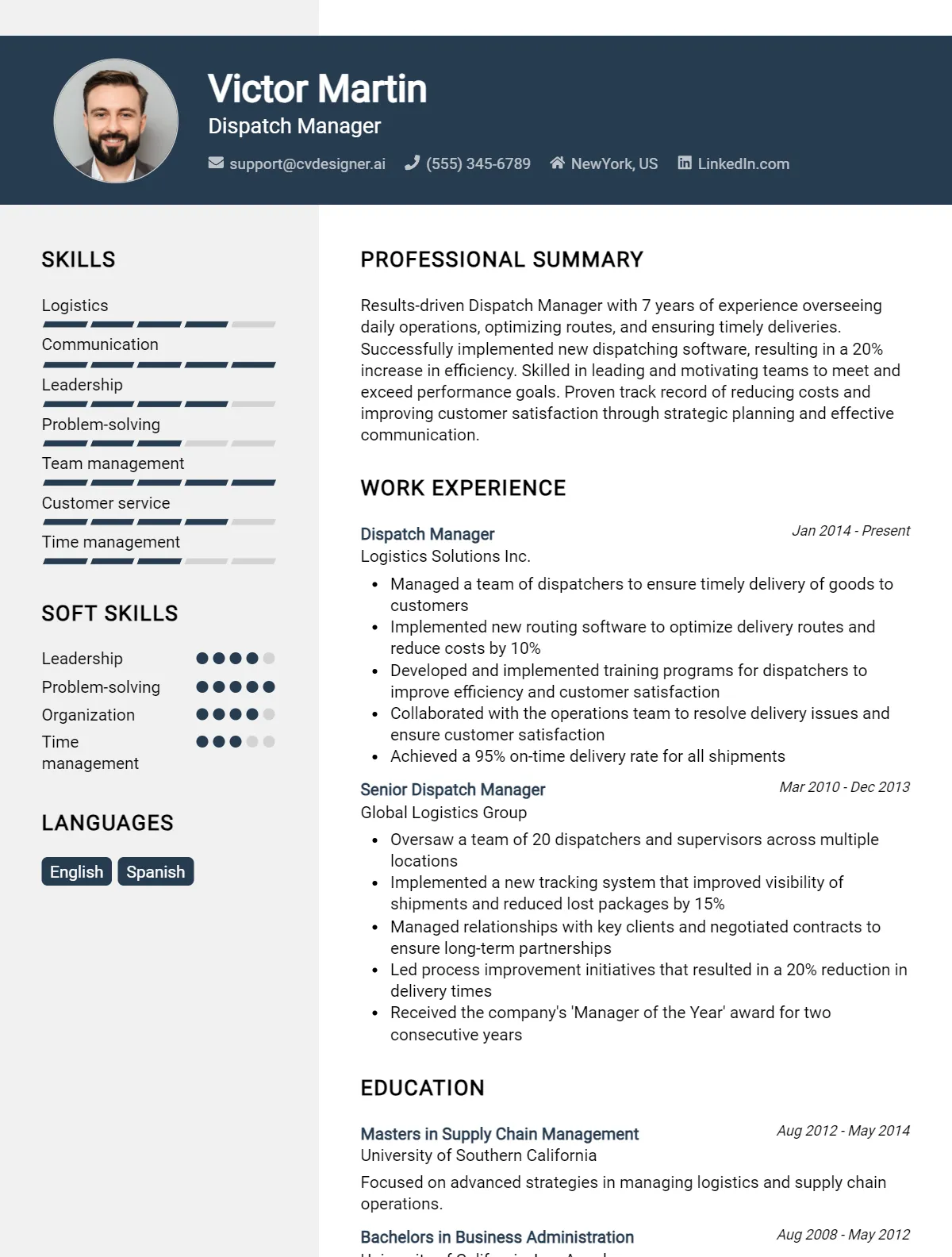 Dispatch Manager CV Example For 2026: Top Tips & Samples Preview