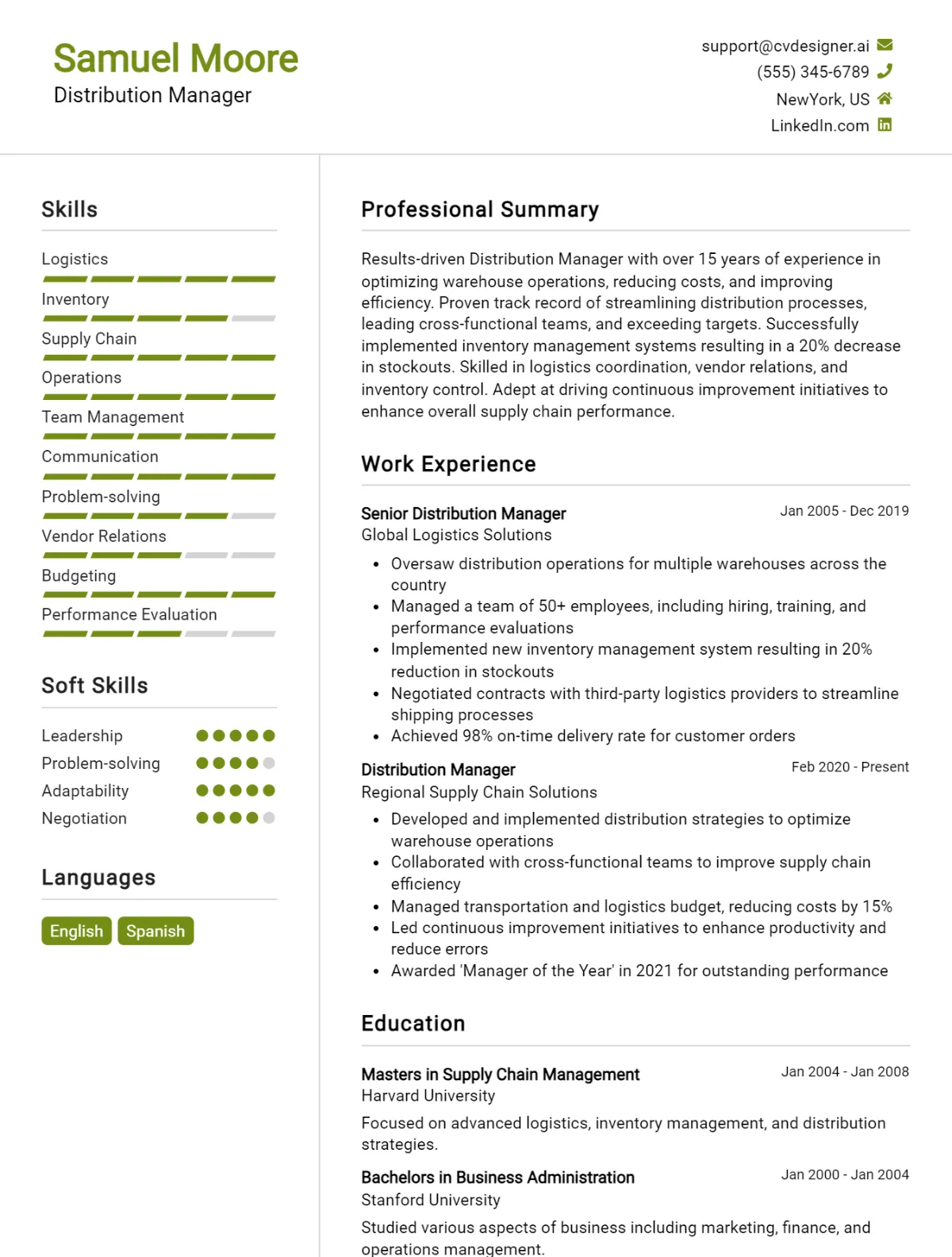 Distribution manager CV Example For 2026: Proven Tips & Templates Preview