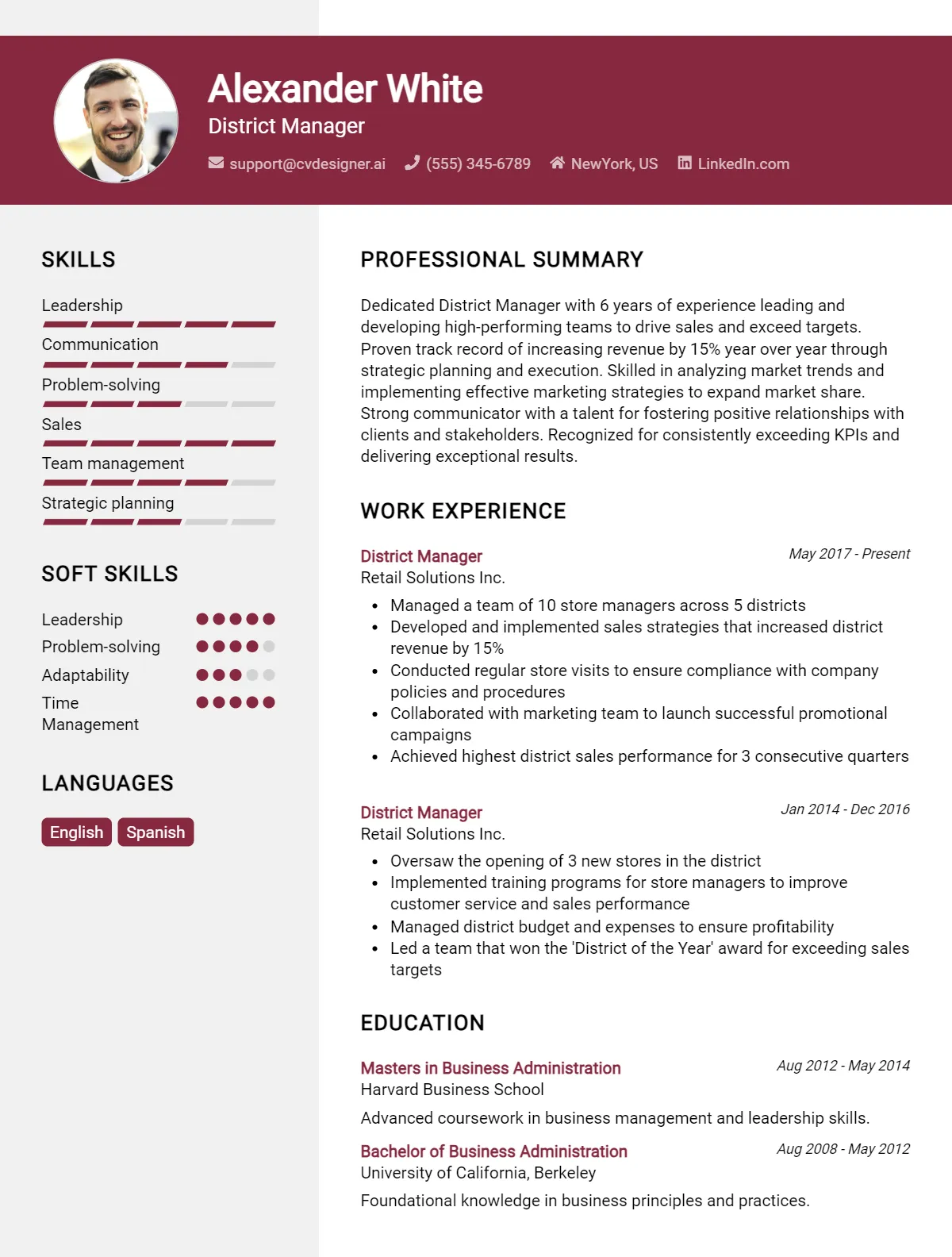 District Manager CV Example For 2026: Ultimate Guide Preview