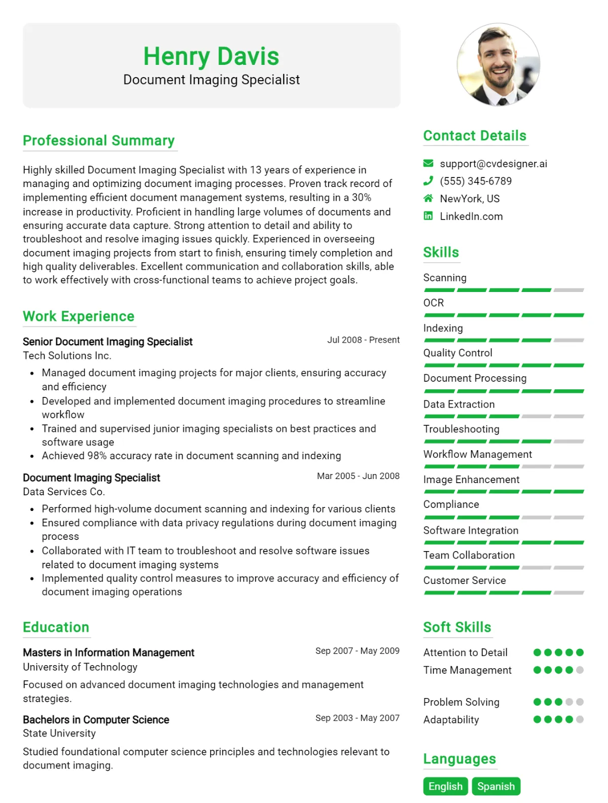 Document Imaging Specialist CV Example For 2026: Free Downloadable Templates Preview