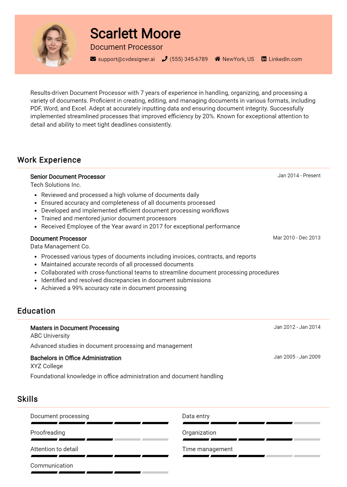 Document Processor Resume Example for 2026: Professional CV Templates Preview