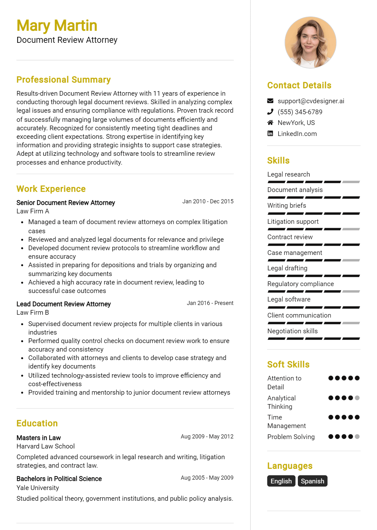 Document Review Attorney Resume Example for 2026: Best Tips & Templates Preview