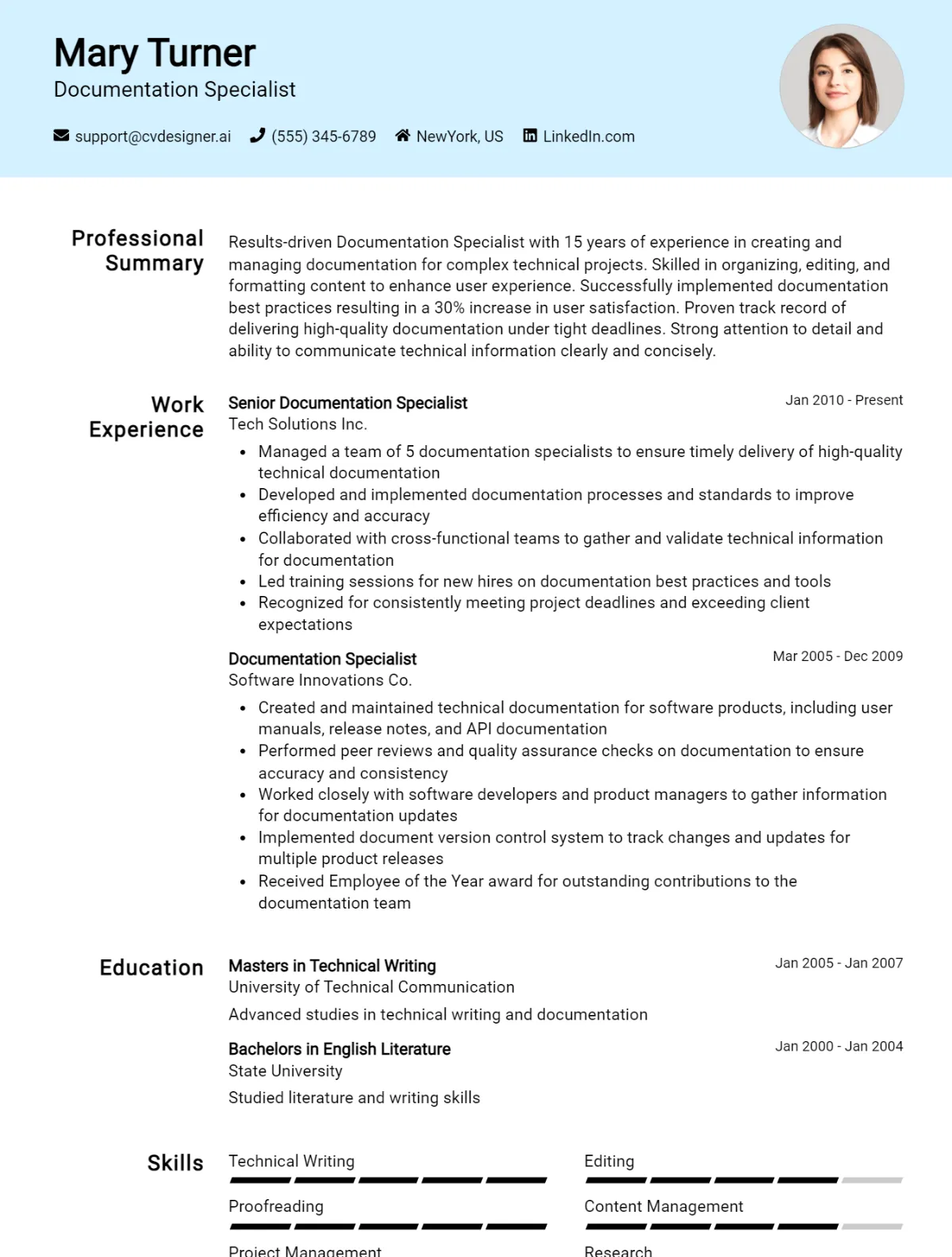 Documentation Specialist CV Example For 2026: How to Create a Professional CV Preview