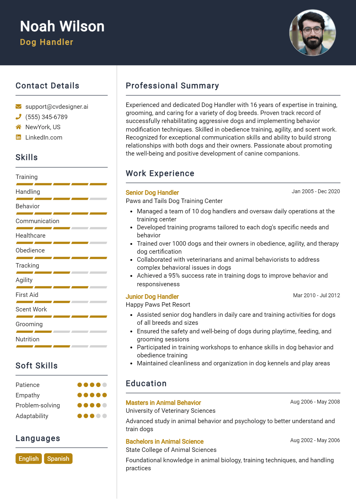 Dog Handler Resume Example for 2026: Downloadable Templates Preview