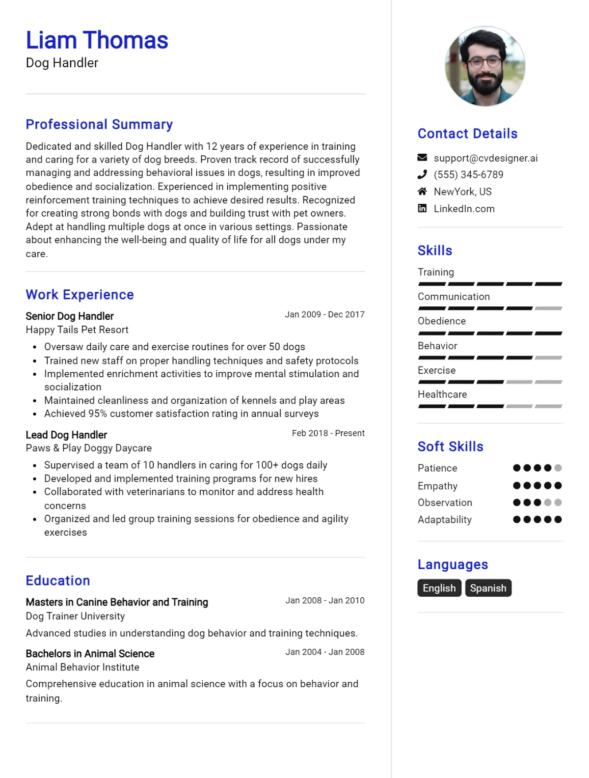 Dog Handler CV Example For 2026: Strategies & Templates Preview