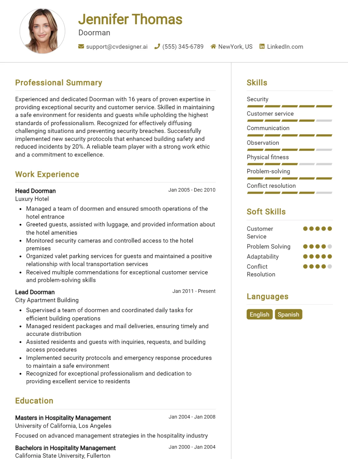 Doorman CV Example For 2026: Effective CV Writing Tips Preview