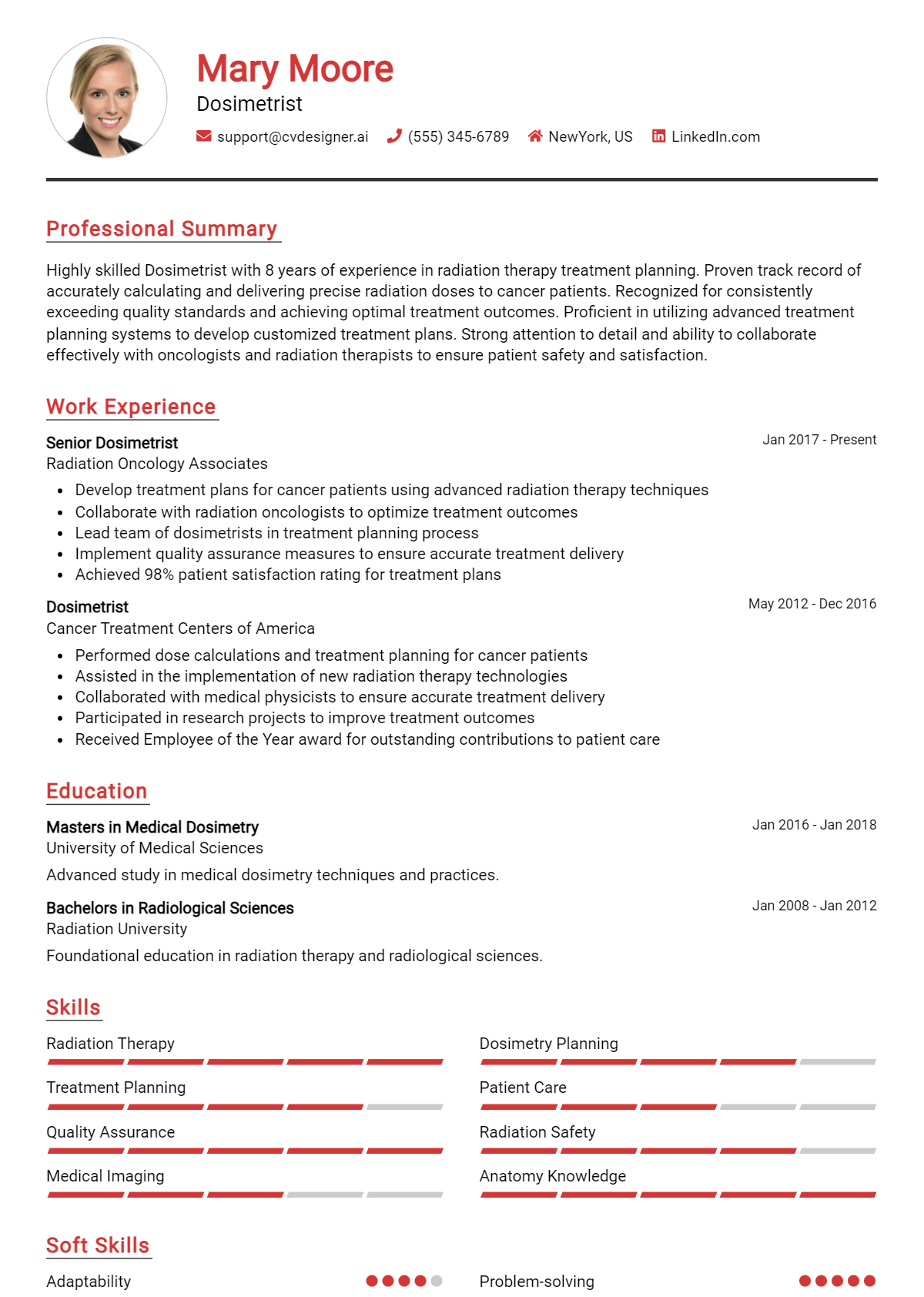 Dosimetrist Resume Example for 2026: Ultimate Guide Preview