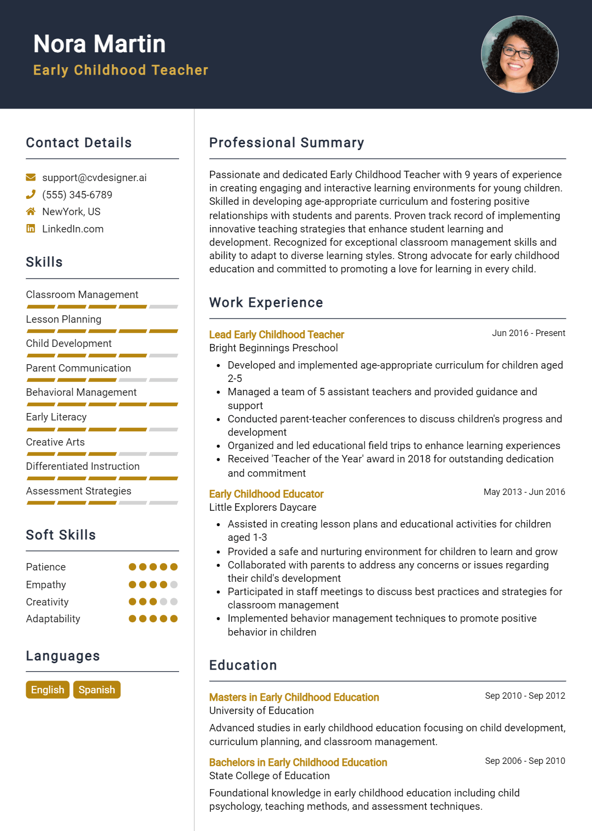 Early Childhood Teacher Resume Example for 2026: Free Examples Preview