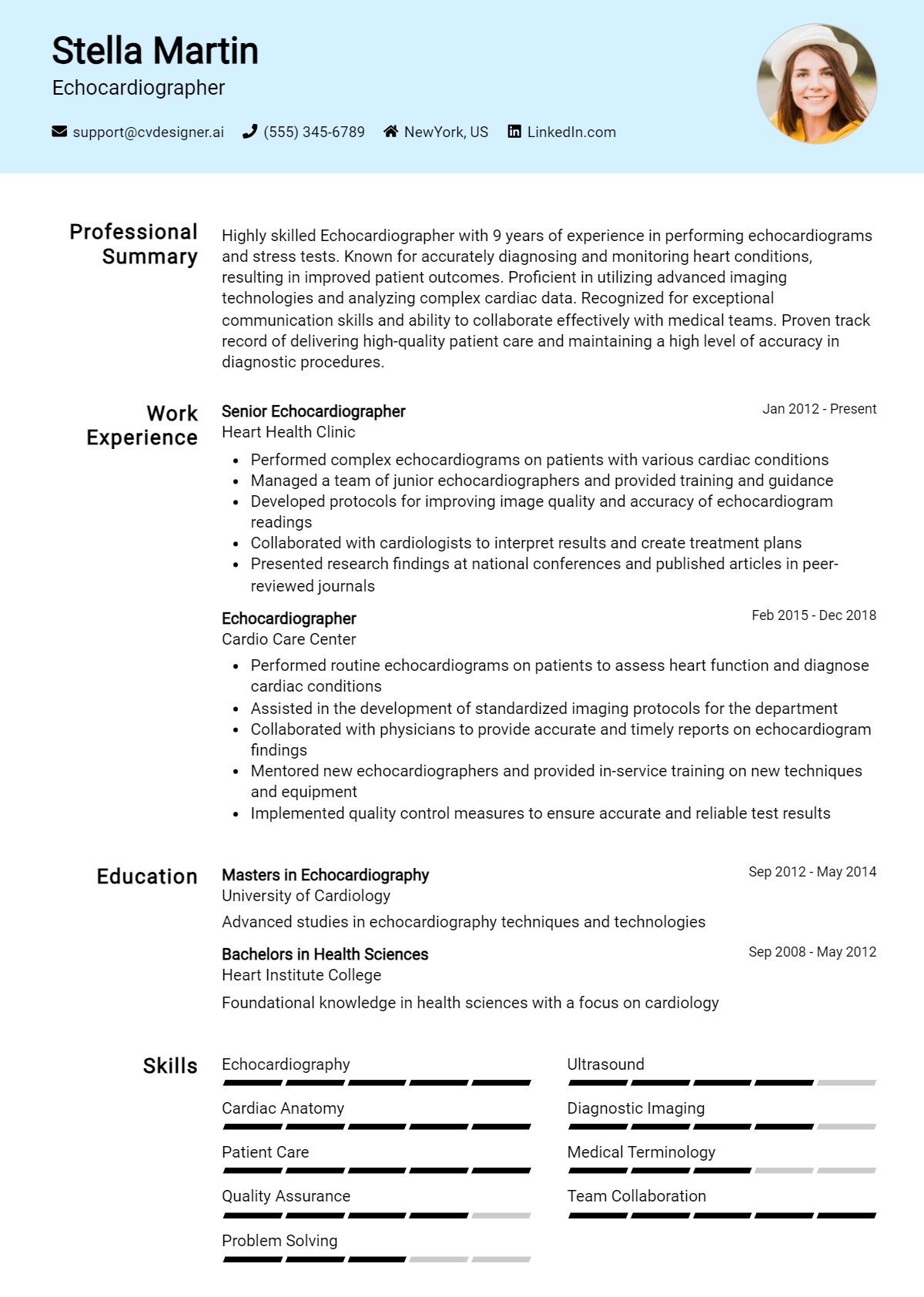 Echocardiographer Resume Example for 2026: How to Create a Professional CV Preview