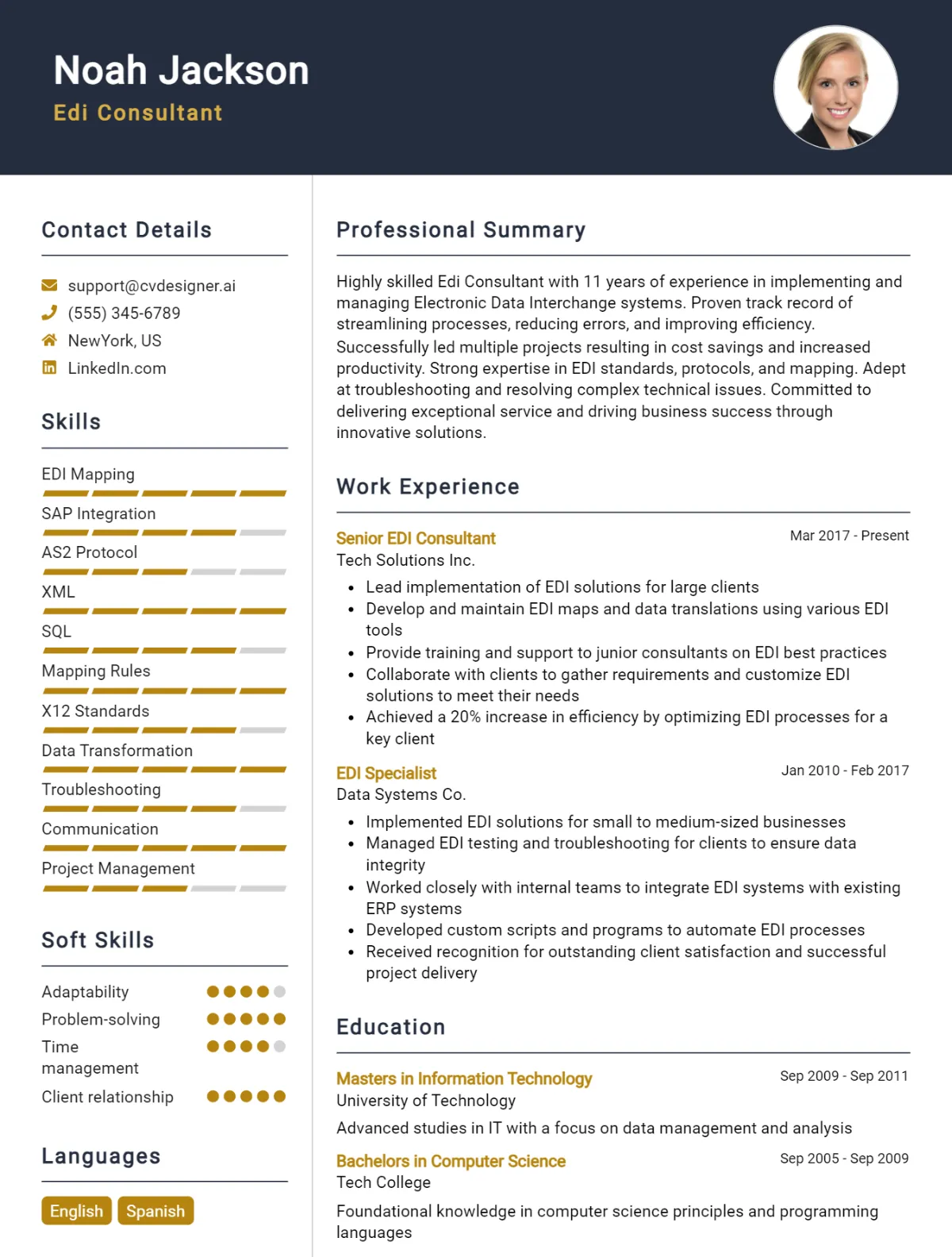 EDI Consultant CV Example For 2026: Professional CV Templates Preview