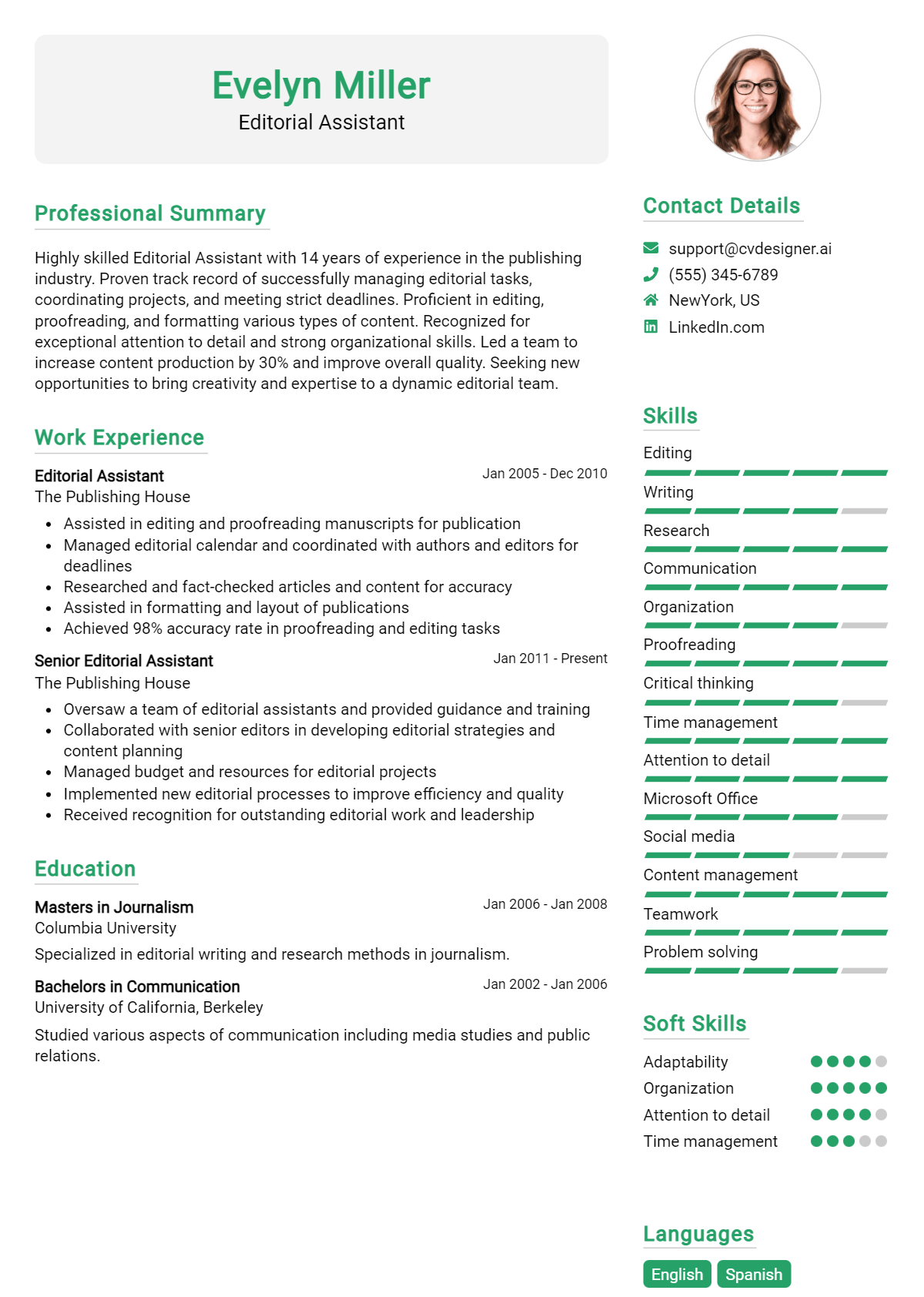 Editorial Assistant Resume Example for 2026: Free Professional Templates Preview