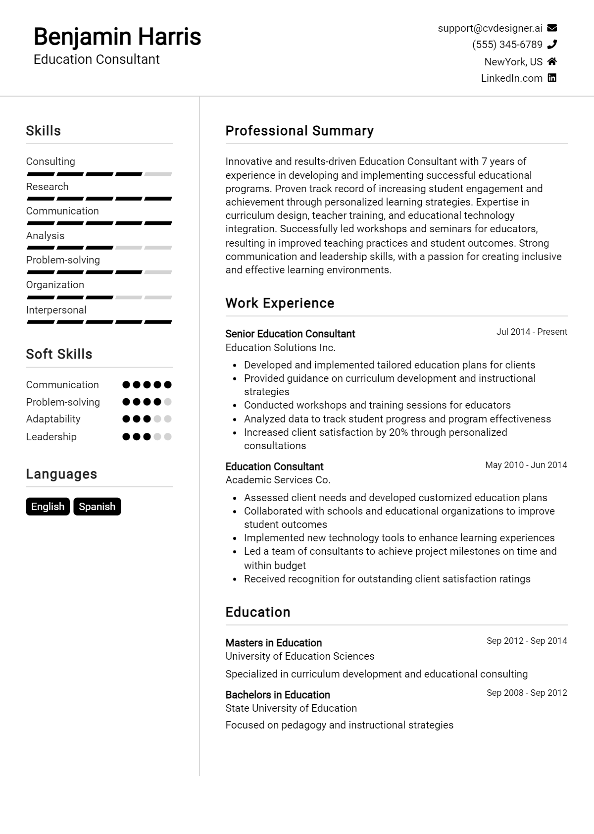 Education Consultant Resume Example for 2026: Tips to Stand Out Preview
