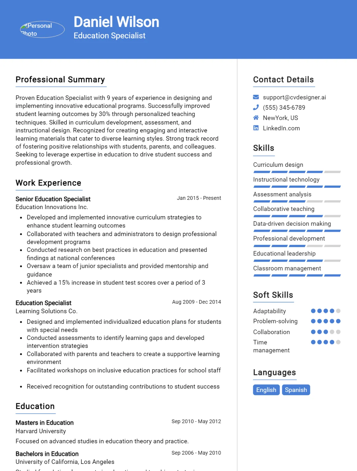 Education Specialist CV Example For 2026: Best Formatting Tips Preview