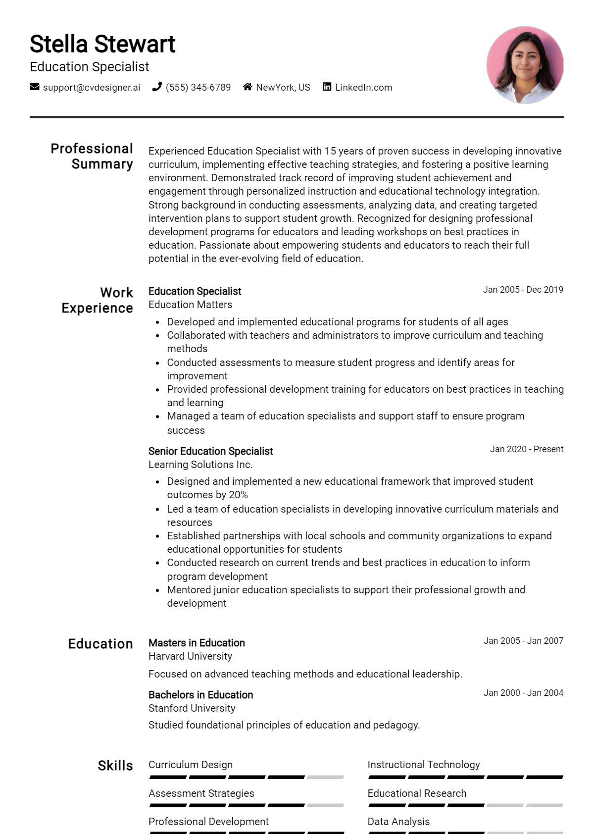 Education Specialist Resume Example for 2026: Samples & Best Practices Preview