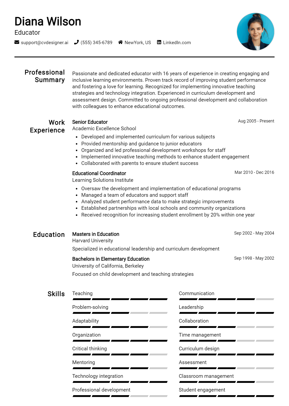 Educator Resume Example for 2026: Free Professional Templates Preview