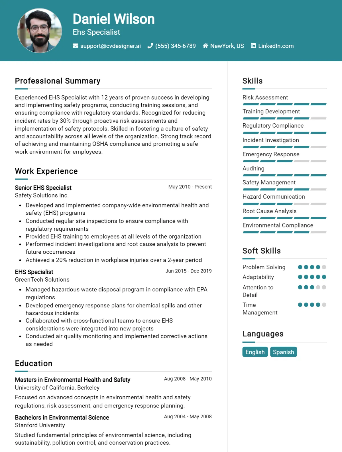 EHS Specialist CV Example For 2026: Best Tips & Templates Preview