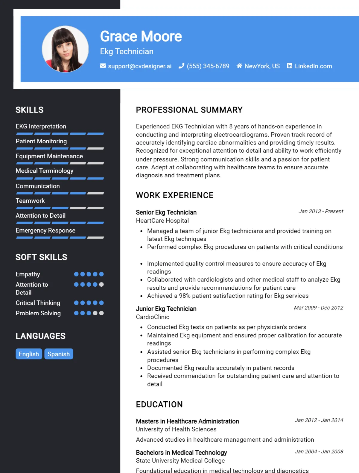 EKG Technician CV Example For 2026: Samples & Best Practices Preview