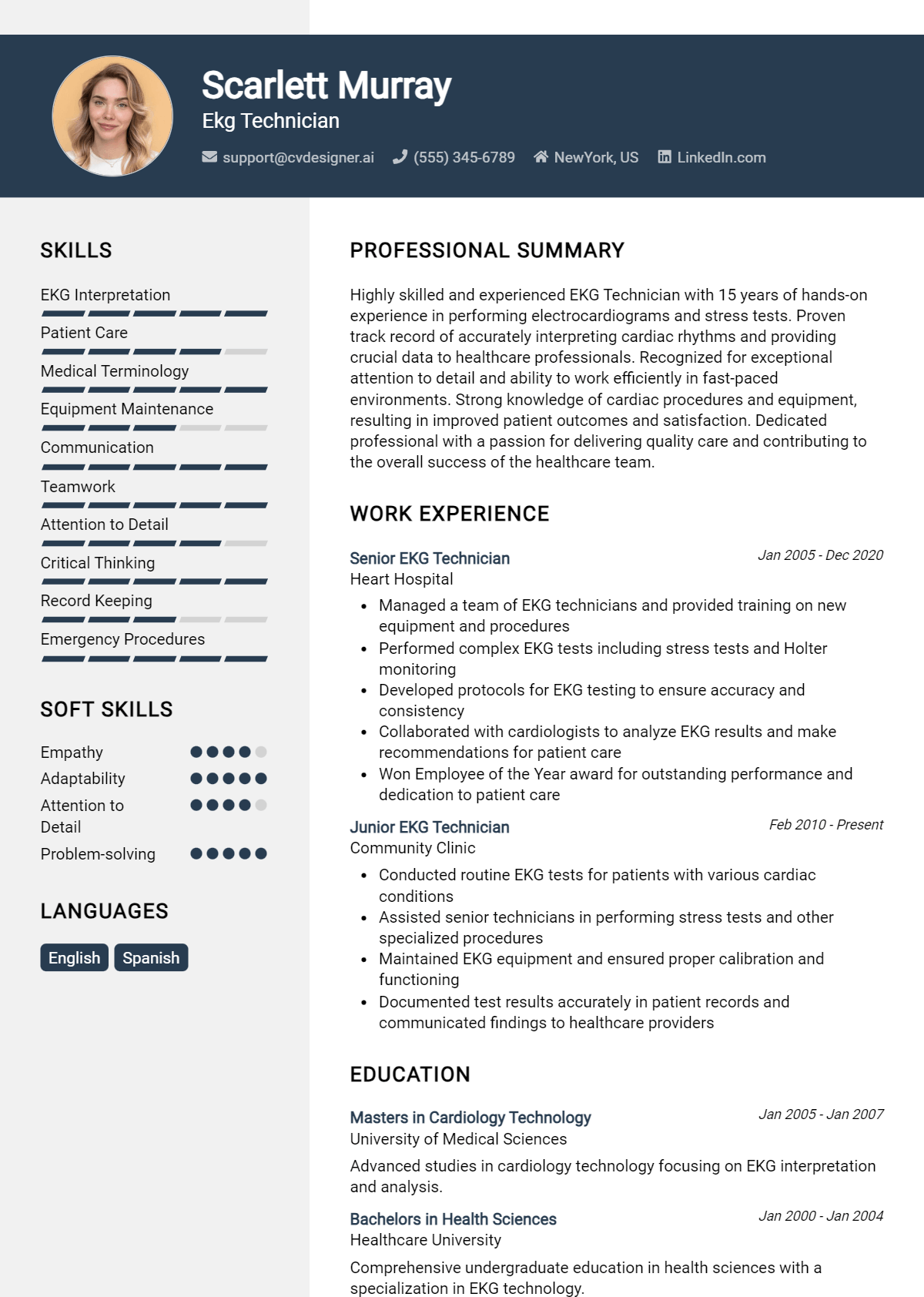 Ekg Technician Resume Example for 2026: Top CV Skills Preview