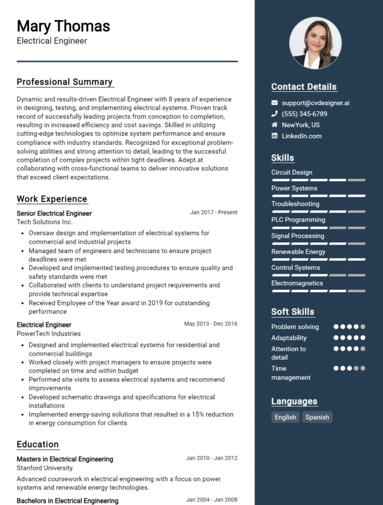 Electrical Engineer CV Example