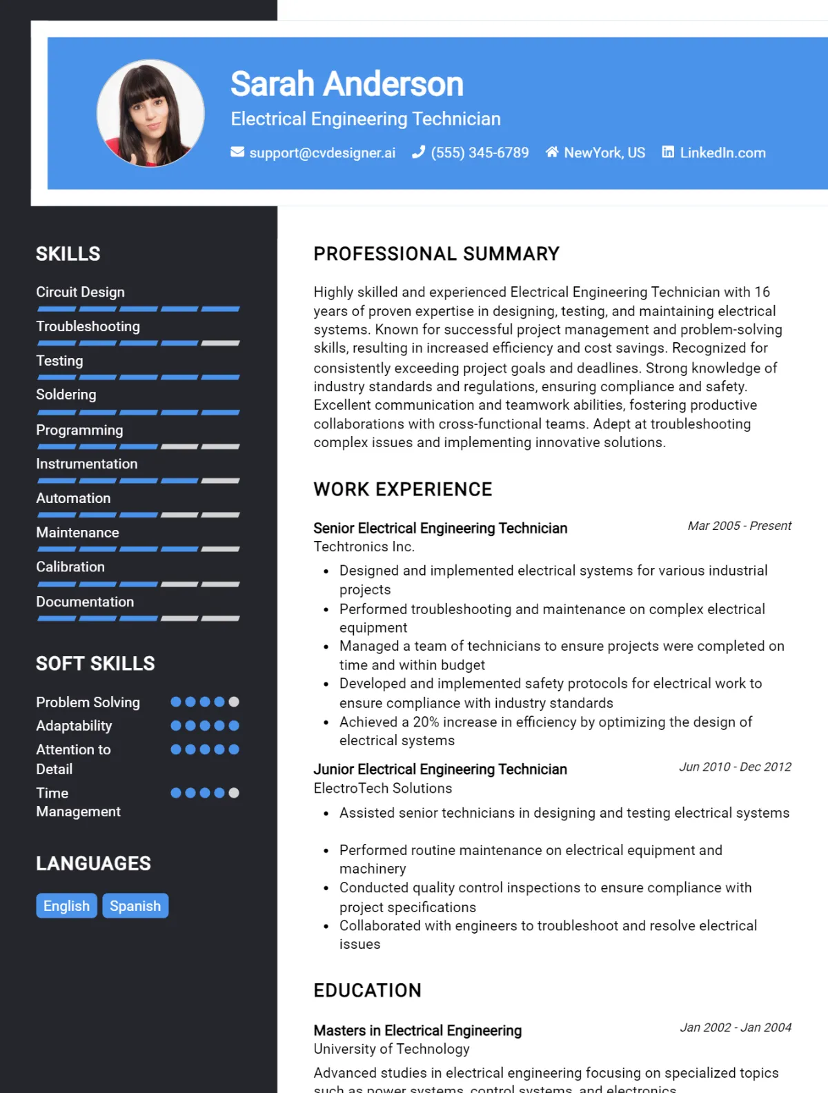 Electrical Engineering Technician CV Example For 2026: Top Tips & Samples Preview