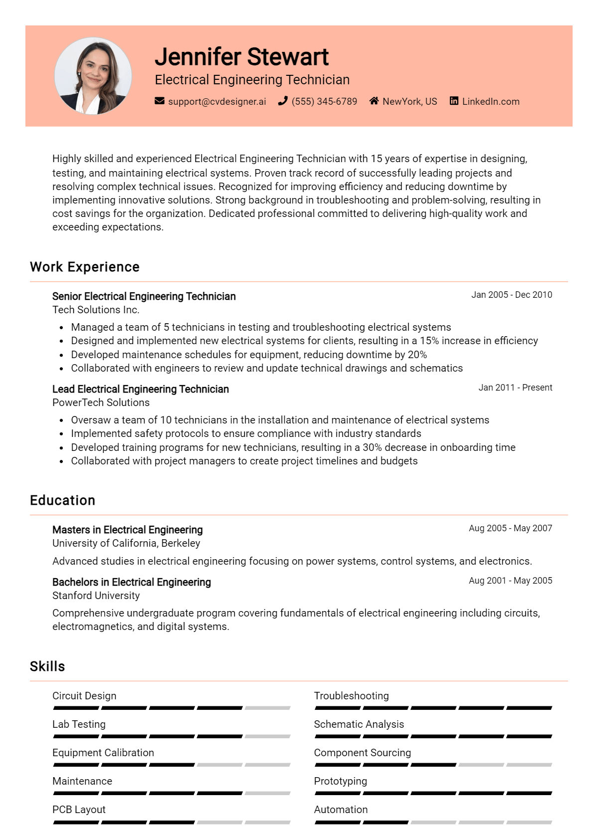 9 Electrical Engineering Technician Resume Examples And Templates for 2026 Preview