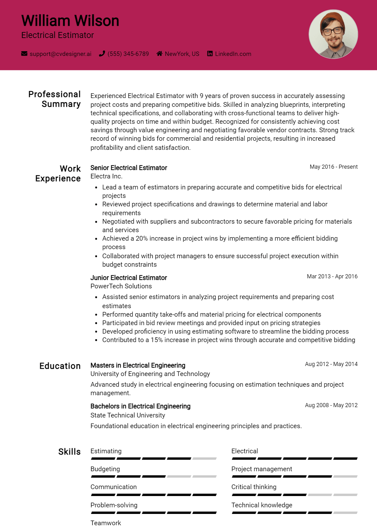 Electrical Estimator Resume Example for 2026: How to Craft a Winning CV Preview
