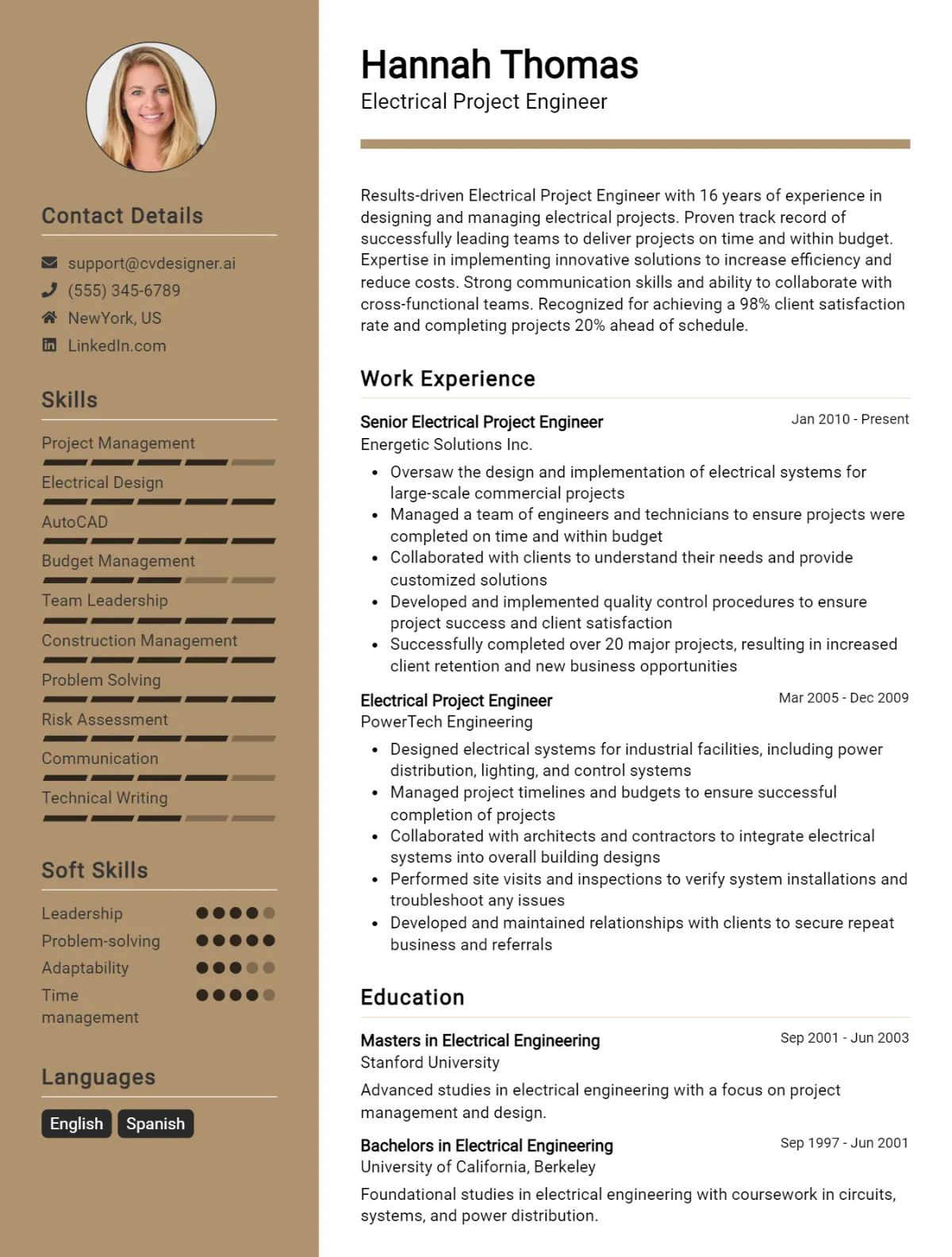 Electrical Project Engineer CV Example For 2026: Professional CV Templates Preview