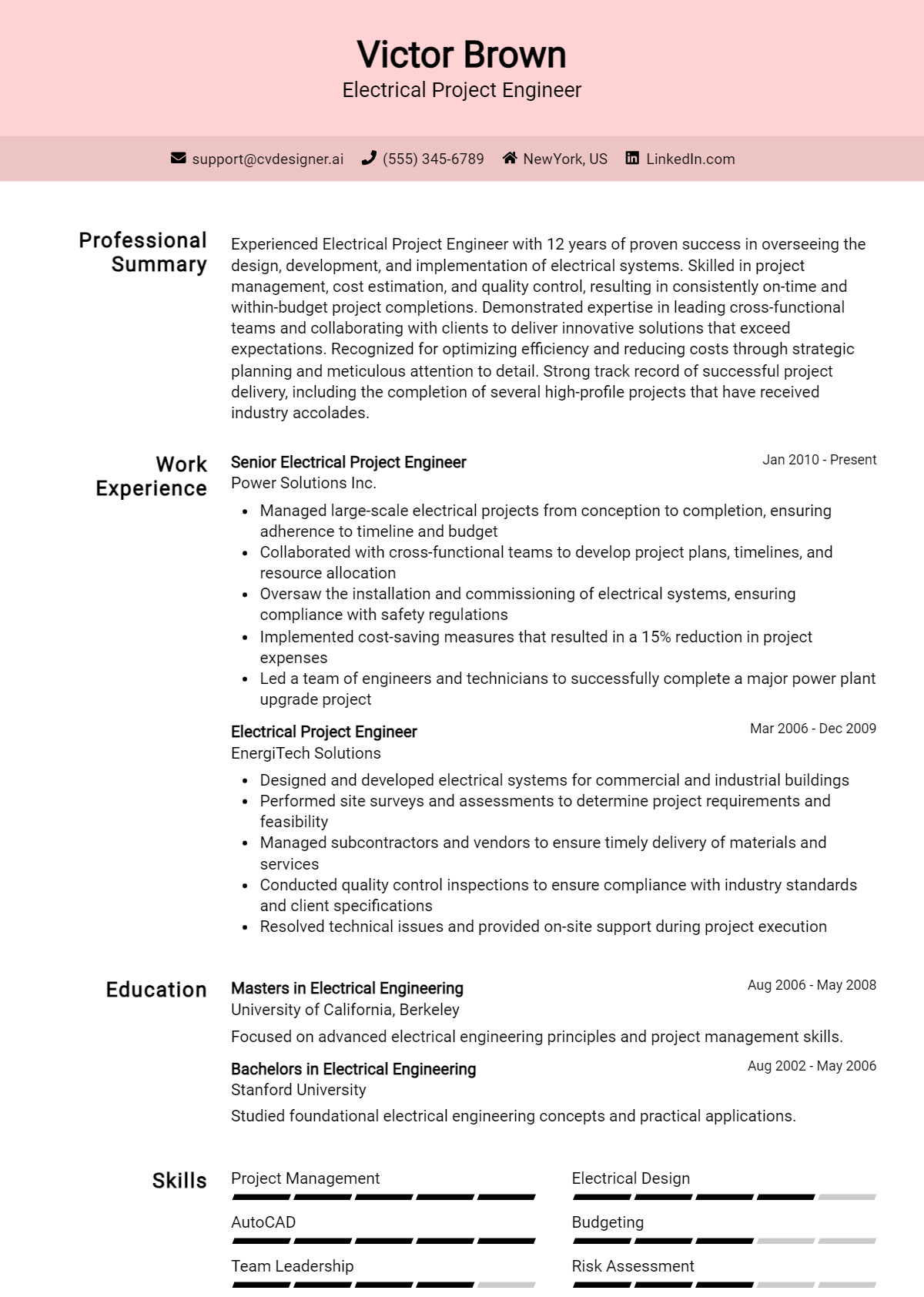 9 Electrical Project Engineer Resume Examples And Templates for 2026 Preview