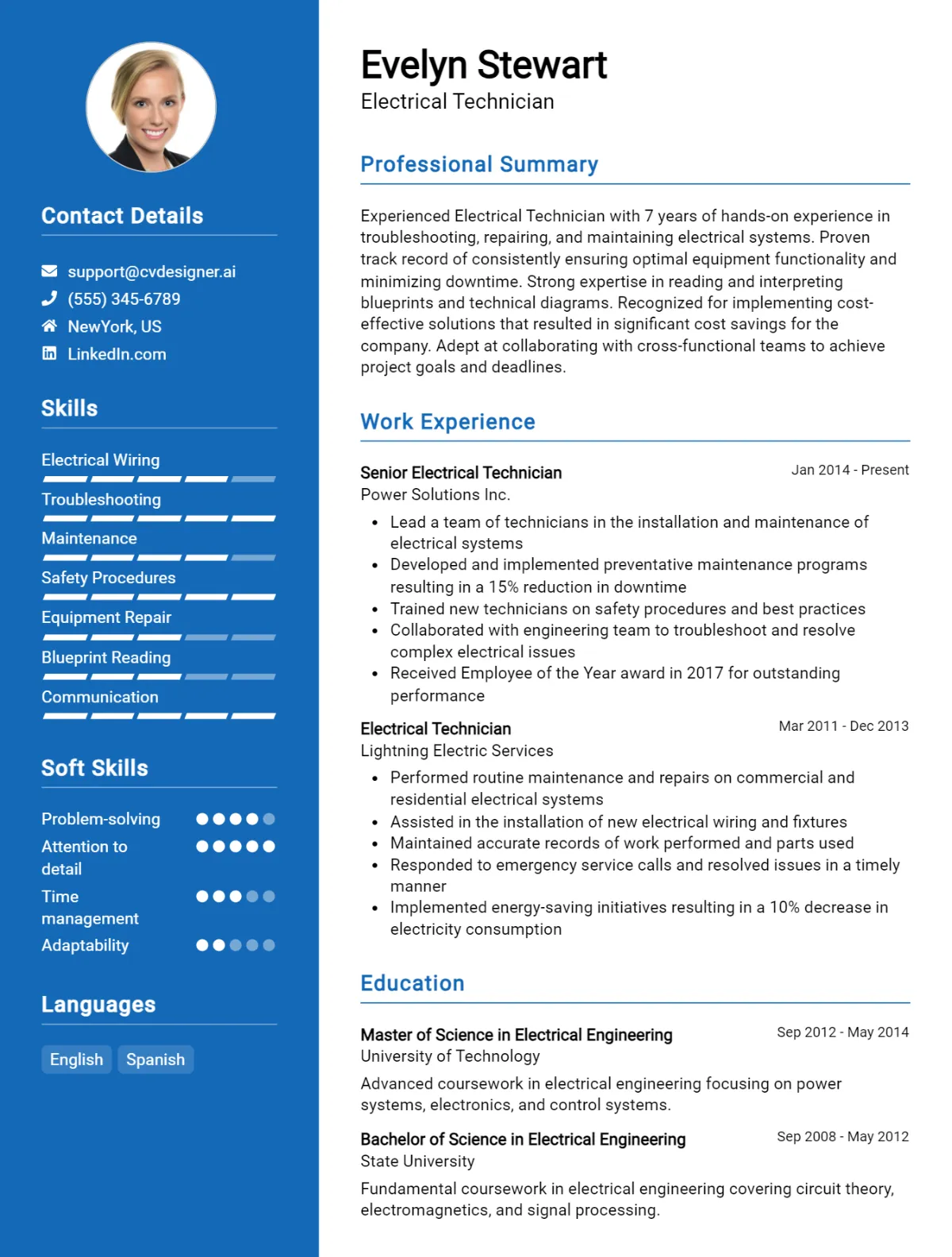 Electrical Technician CV Example For 2026: Free Downloadable Templates Preview