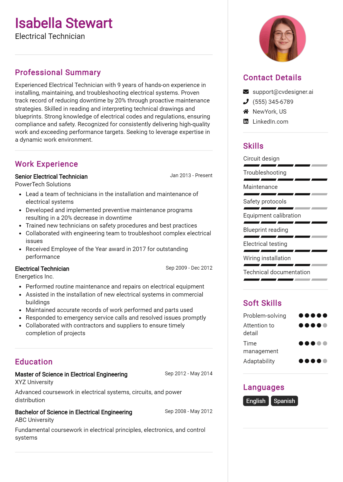 Electrical Technician Resume Example for 2026: Expert Tips & Templates Preview