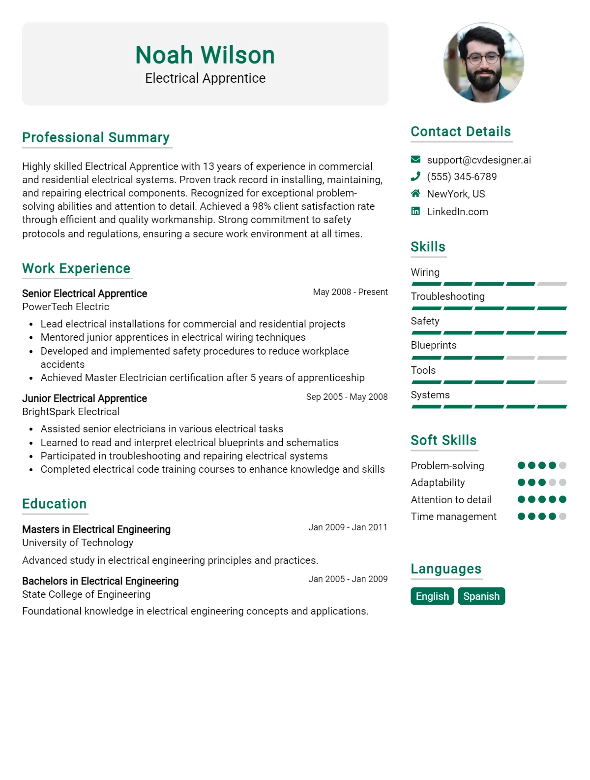 Electrical Apprentice CV Example For 2026: Strategies & Templates Preview