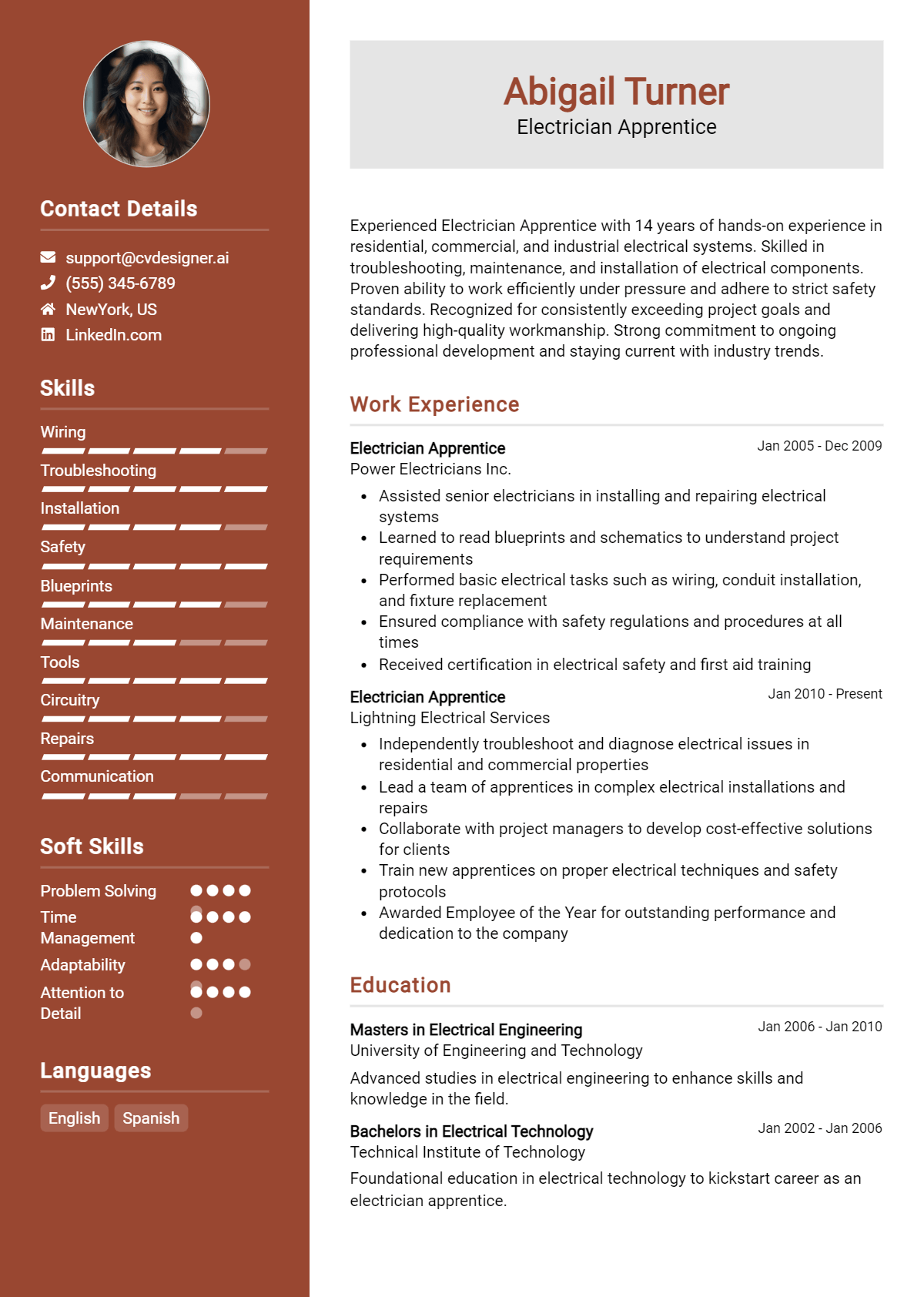 Electrician Apprentice Resume Example for 2026: Effective CV Writing Tips Preview