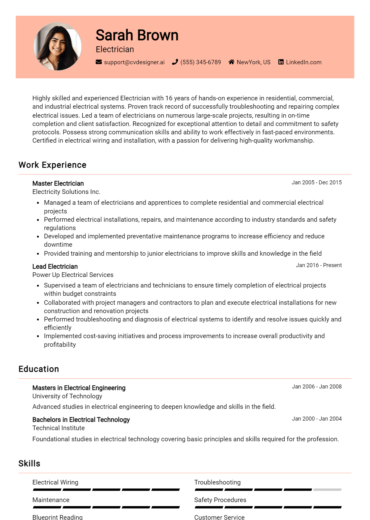 Electrician Resume Example for 2026: How to Craft a Winning CV Preview