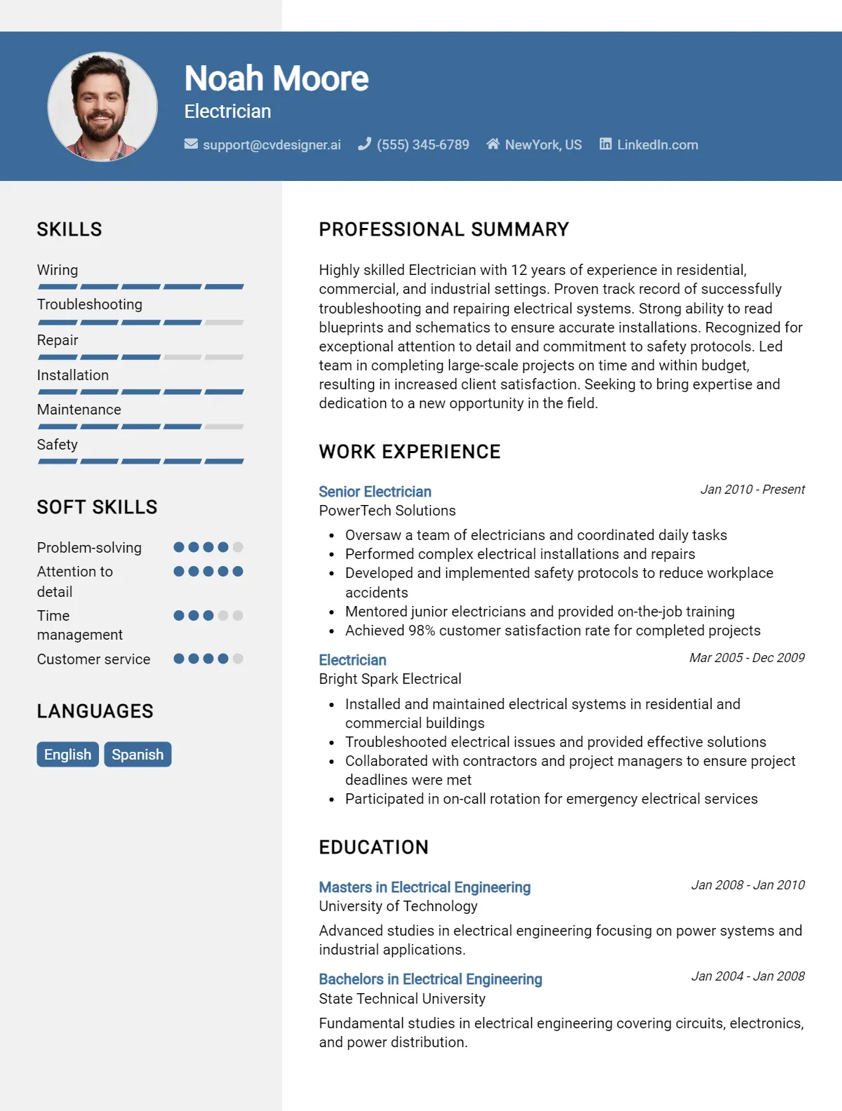Electrician CV Example For 2026: Top CV Skills Preview