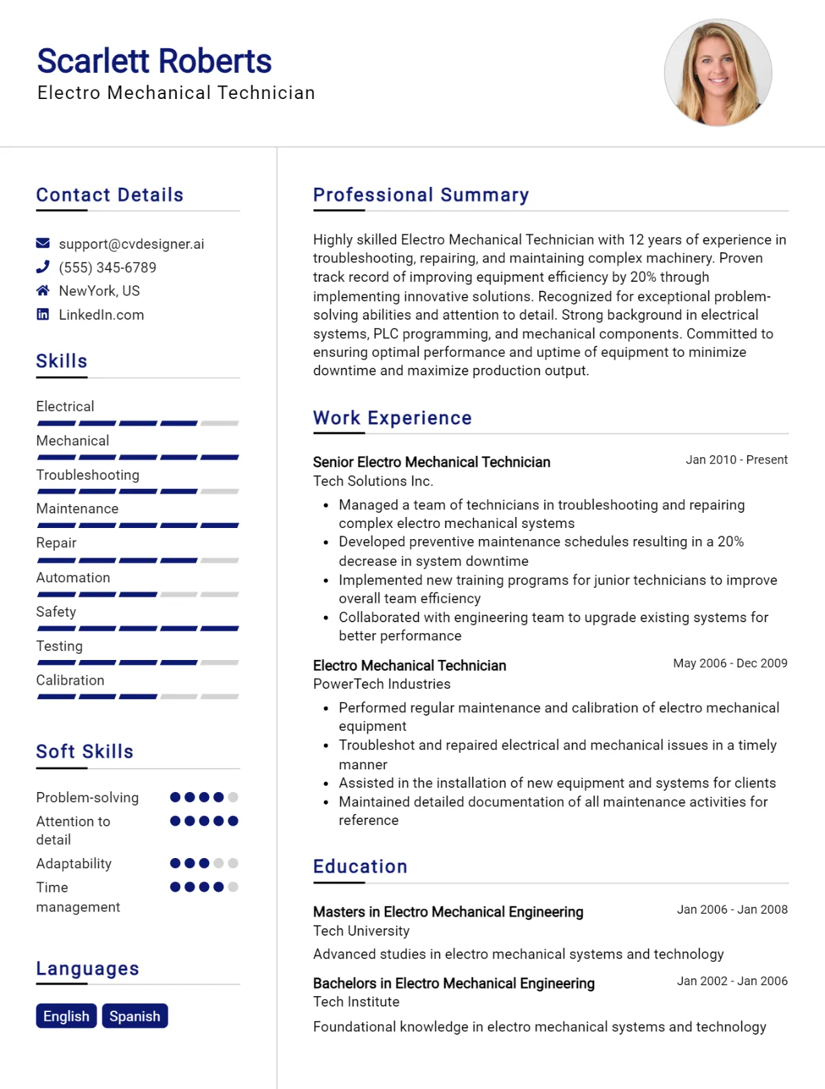 Electro Mechanical Technician CV Example For 2026: Top Tips & Samples Preview