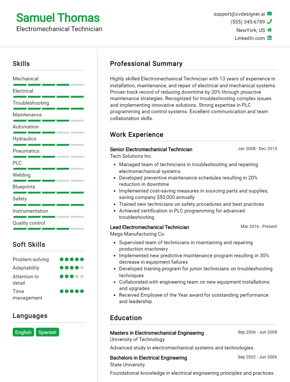 Electromechanical Technician CV Example For 2026: Top Tips & Samples Preview