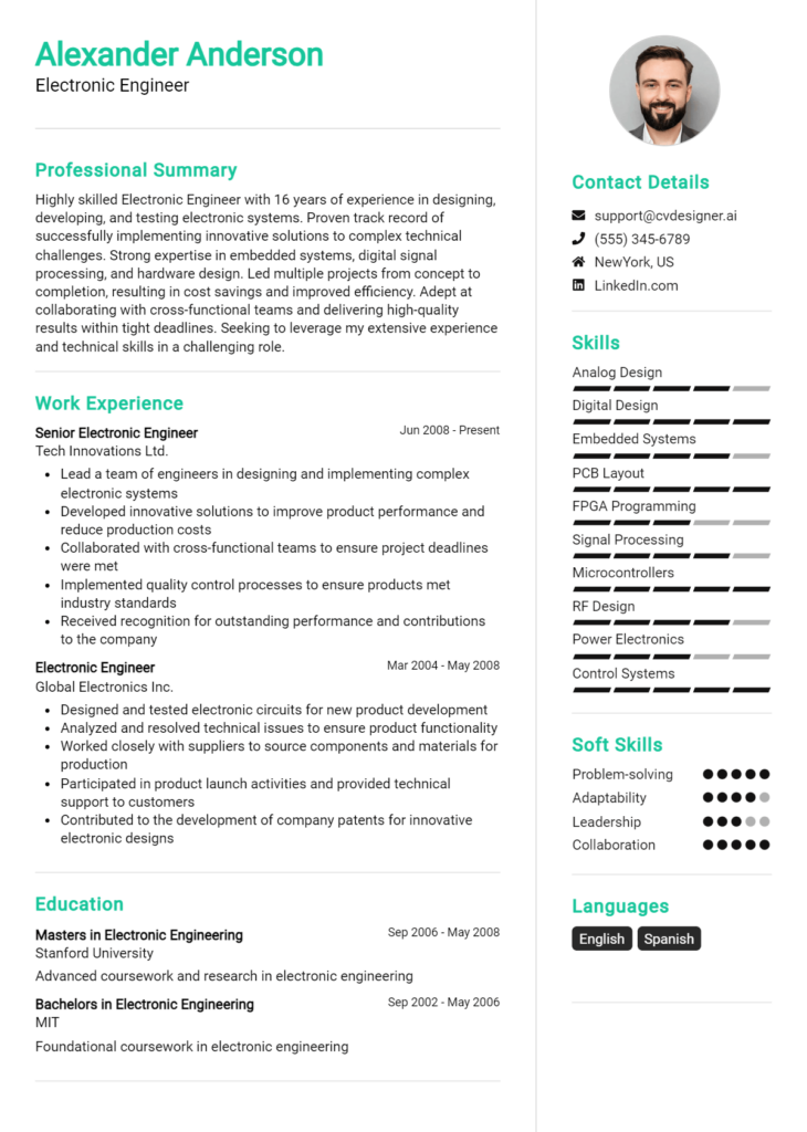Electronic Engineer Resume Example