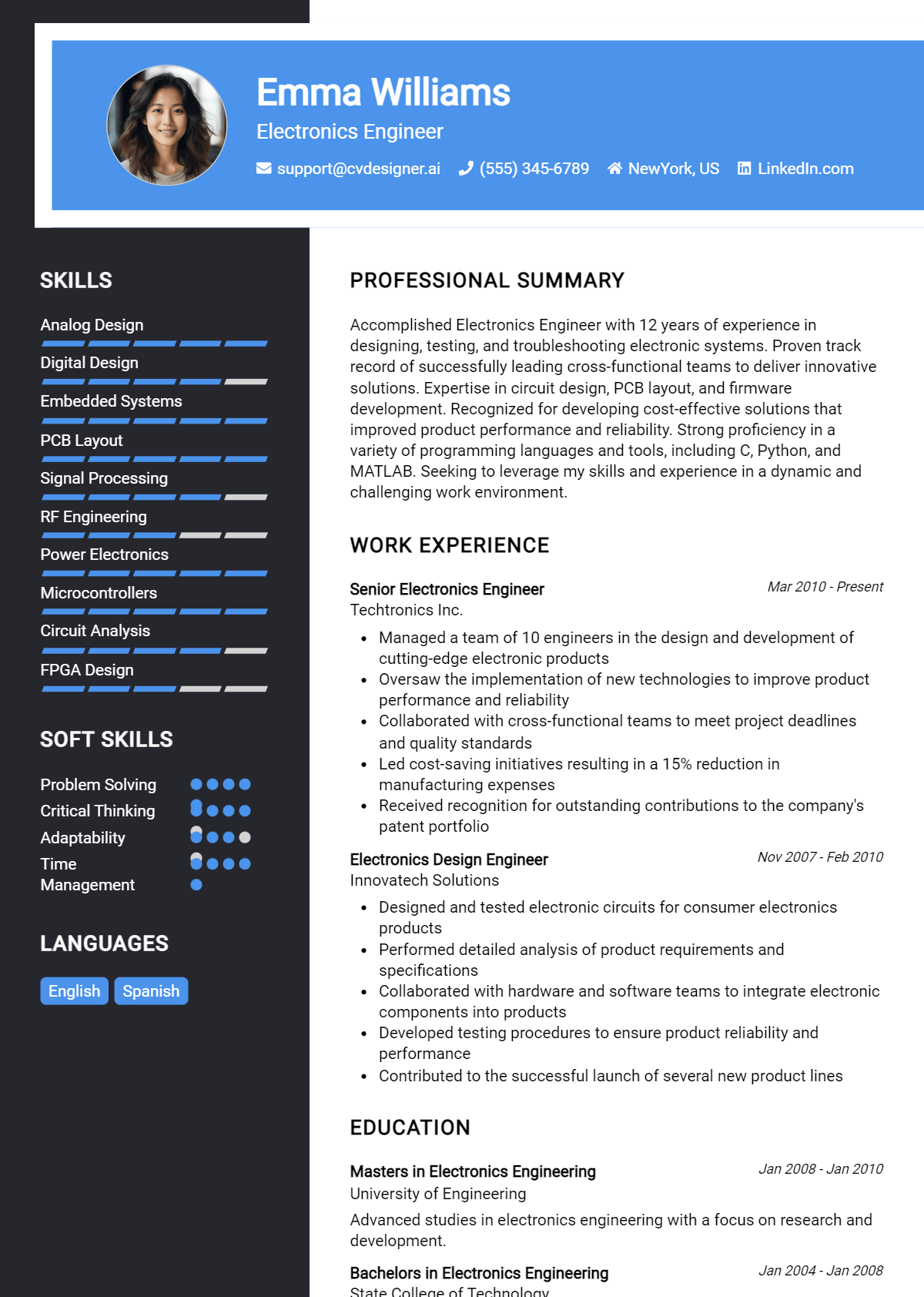 Electronics Engineer Resume Example for 2026: Samples & Best Practices Preview