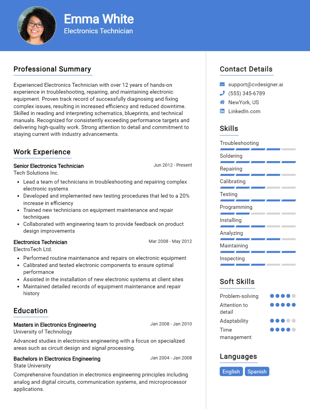 Electronics Technician CV Example For 2026: Ultimate Guide Preview