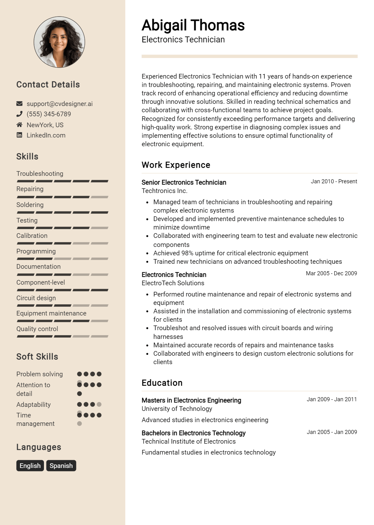 Electronics Technician Resume Example for 2026: Strategies & Templates Preview