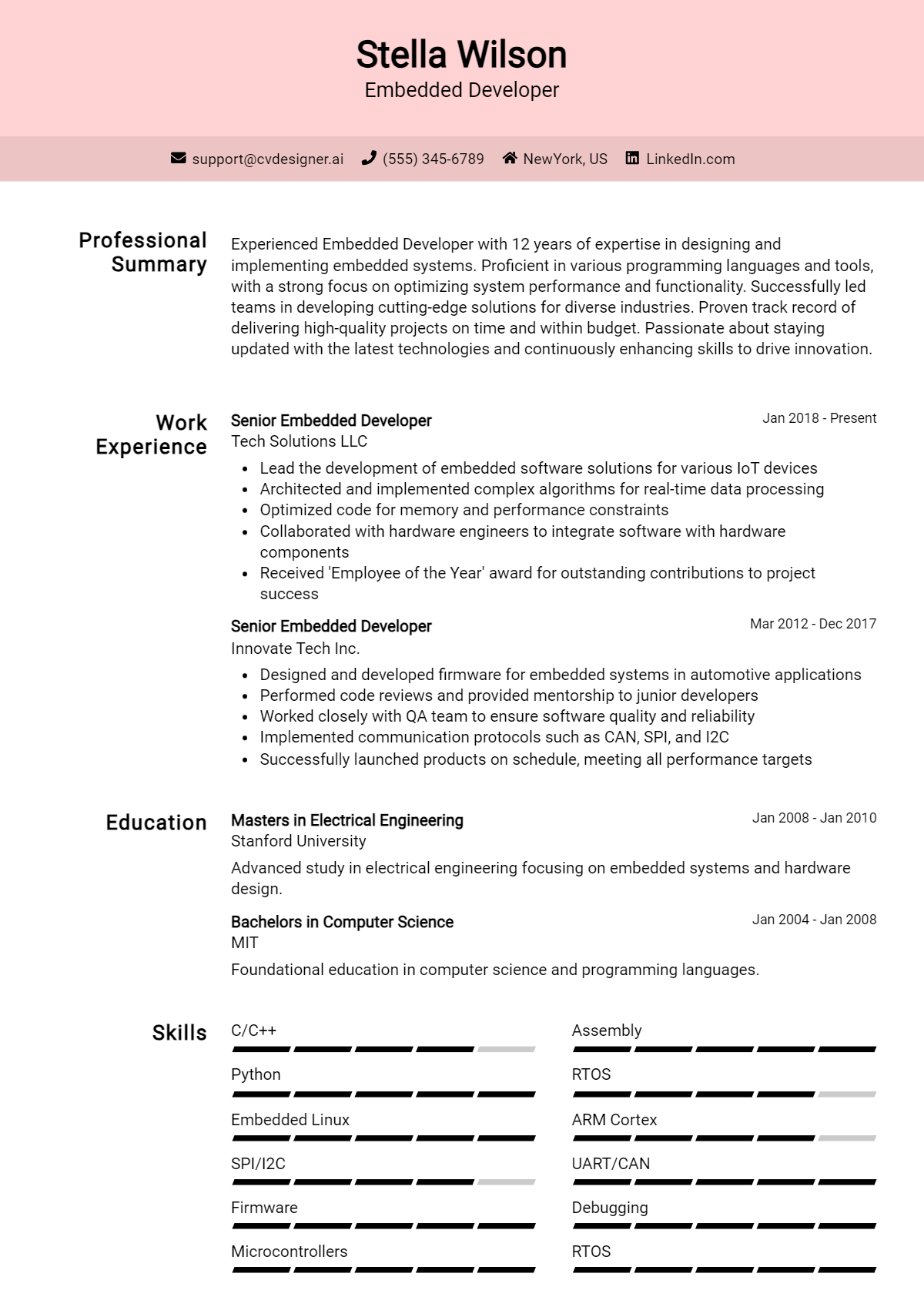 Embedded Developer Resume Example for 2026: Best Tips Preview