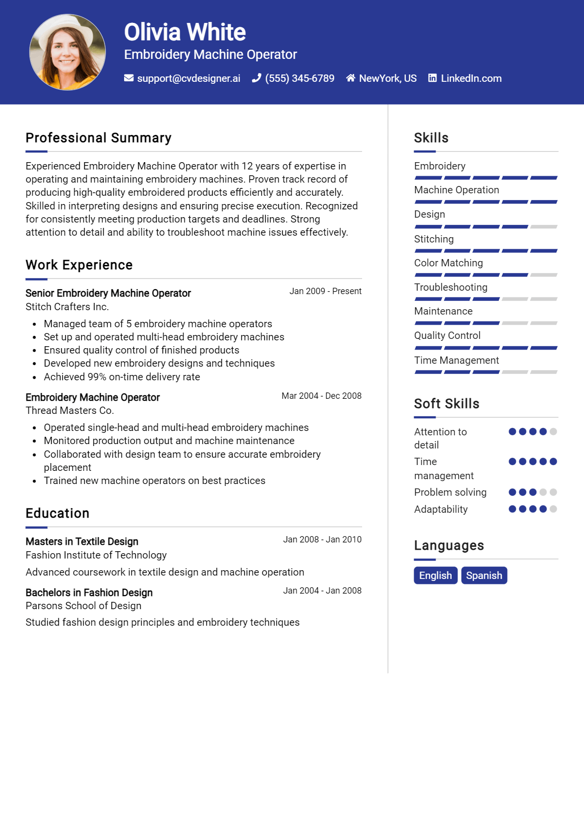 Embroidery Machine Operator Resume Example for 2026: Best Writing Guide Preview