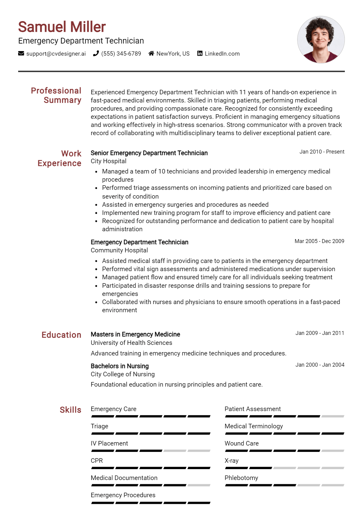 Emergency Department Technician Resume Example for 2026: Top Templates Preview