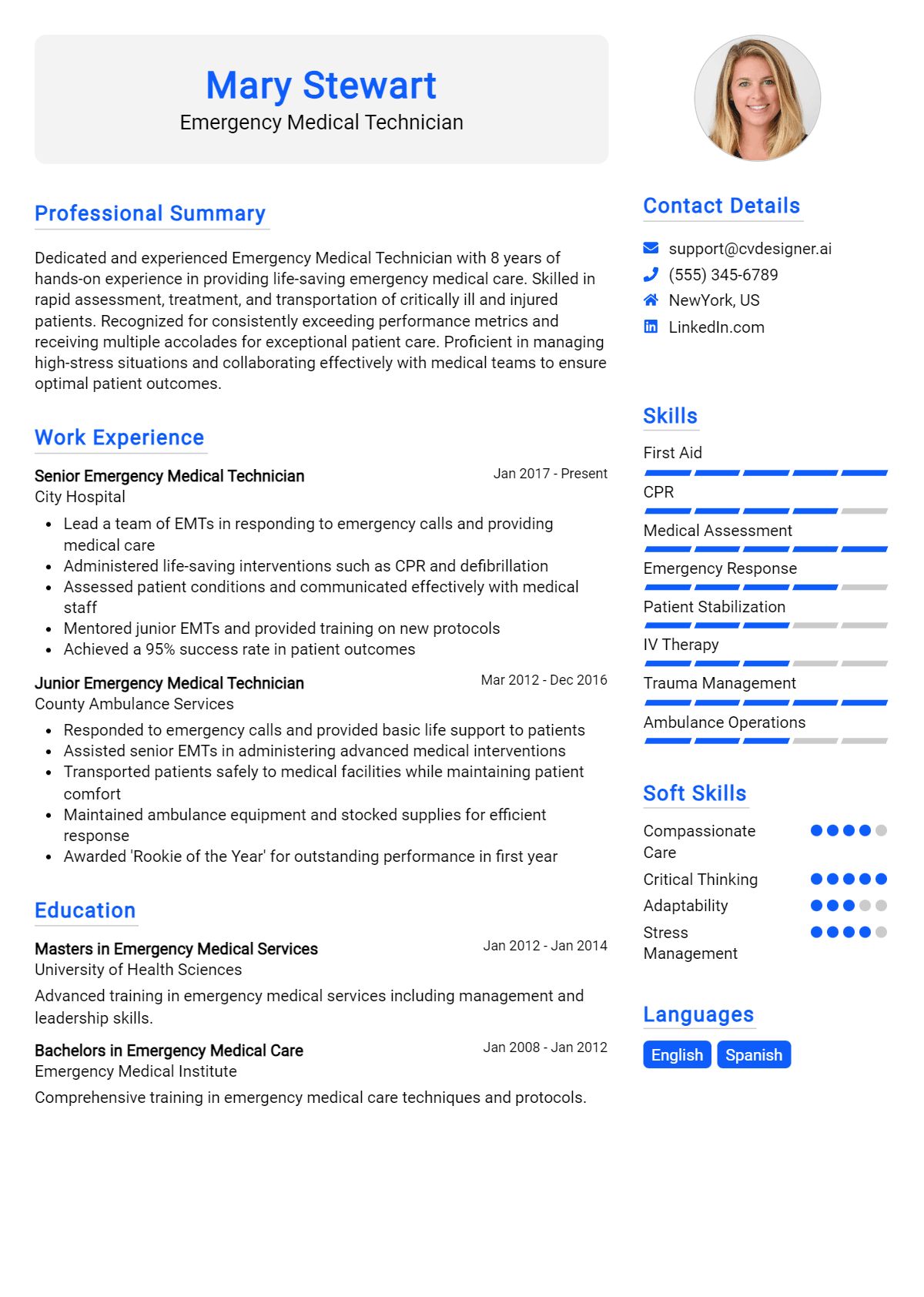 Emergency Medical Technician Resume Example for 2026: Effective CV Writing Tips Preview