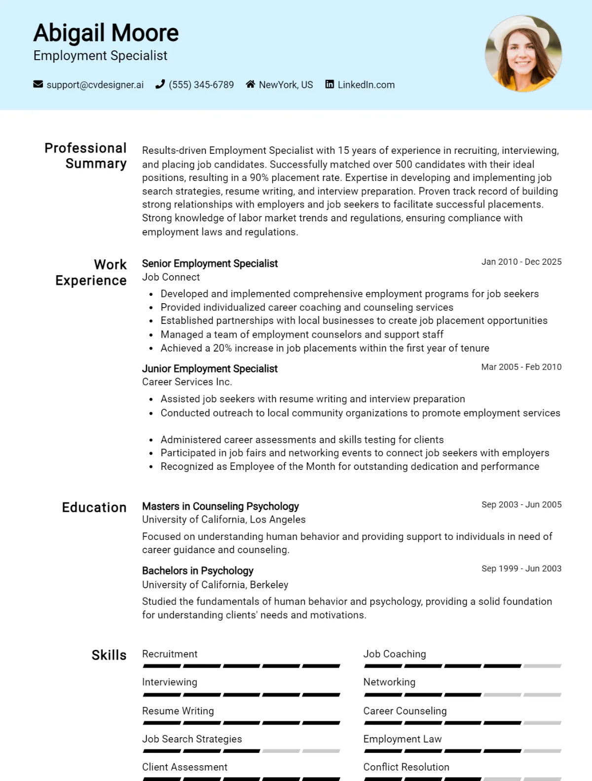 Employment Specialist CV Example For 2026: Ultimate Guide Preview